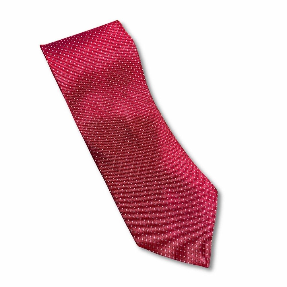 Oscar de la Renta Silk Tie Red White Micro Dot Necktie 59" Mens Classic